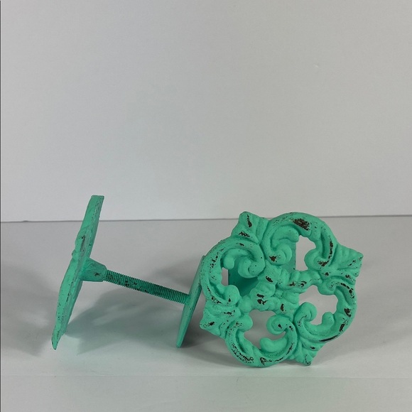 Curtain Tiebacks or Wall Hooks Hand Painted Sea Breeze Teal Distressed Finish - Picture 4 of 4
